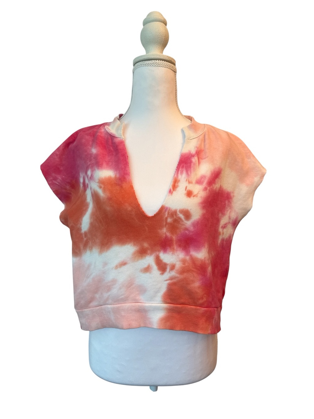 525 America Tie-Dye V-Notch Cropped Top - Orange & Pink